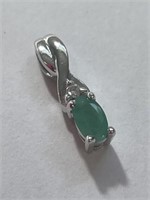 10 kt White Gold Emerald & Diamond Pendant