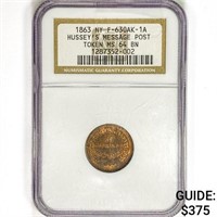 1863 NY Token F-630AK-1A NGC MS64 BN