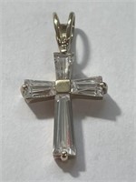 10 kt Gold Cross Pendant with Clear Cut CZ