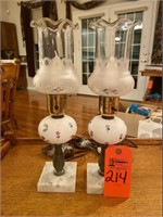 Pair small hurricane globe lamps