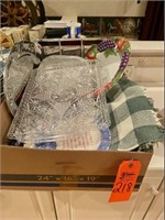 Box lot assorted plastic serving trays, place mats