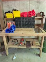 GARDEN POTTING BENCH, VISE, PARTS BOXES