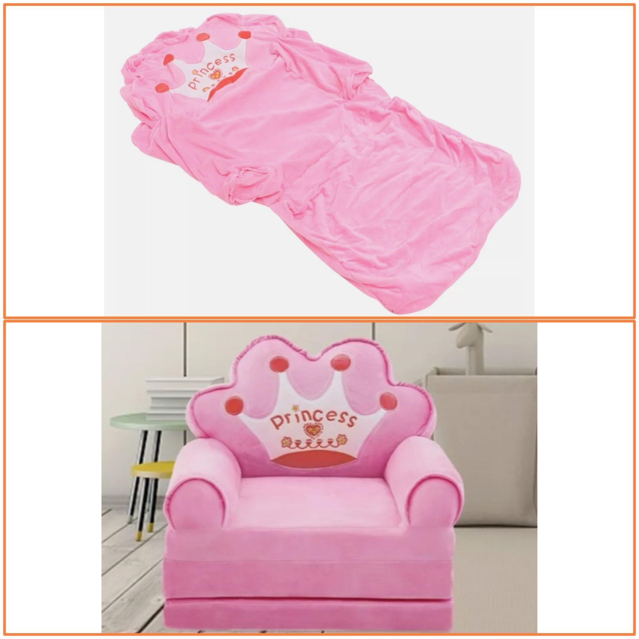 Foldable Kids Couch Cover - Pink Princess