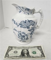 Pitcher, vintage, blue & white  7.25"