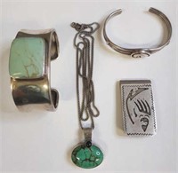 4 sterling Southwest jewelry pieces including