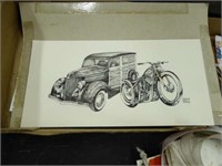 Hand drawn car & cycle print
