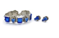 Vintage Mexican silver & blue glass bracelet &