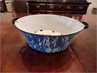 Vintage Blue Swirl Enamelware Bowl