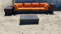 Couch Patio Set with Storage, Table, and Trash Can