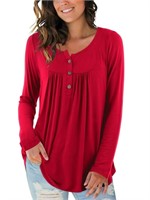 O720  Amoretu V-Neck Blouse Red Tunic (L)