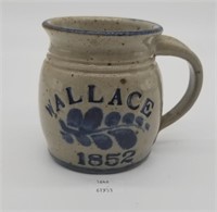 Signed Salt Glazed Pottery Mug w Wallace 1852 Desi