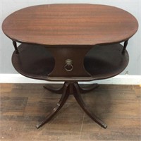 ANTIQUE MAHOGANY ROUND TWO TIERED LION HEAD TABLE