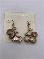 STERLING SILVER & PEARL PIERCED EARRINGS