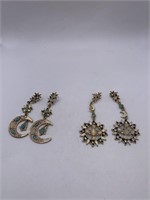 SUN & MOON PIERCED EARRING LOT OF 2