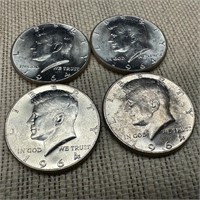 Lot of Four 1964 Kennedy Half Dollars