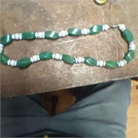 Silver toned Pearl & Jade Necklace