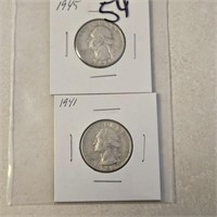 1941 & 1945 Silver Washington Quarters