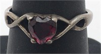 Sterling Silver Red Heart Stone Ring