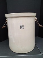 #10 Large Crock With Wood Handles Good Condition