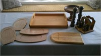 wooden serving tray, S&P, holders,