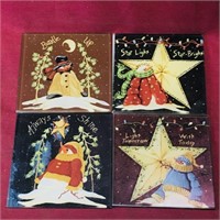 Set Of 4 Christmas Holiday Glass Coasters