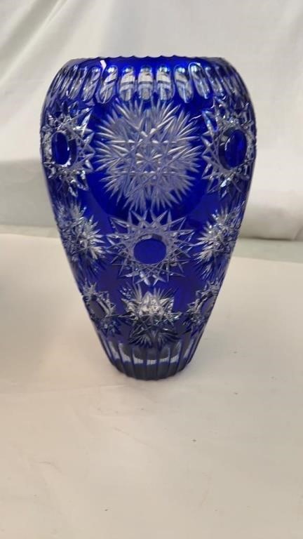 Gorgeous Cut to Clear Blue Vase