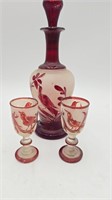 Ruby Red Frosted Gold Etched Decanter++