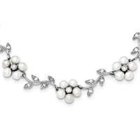 Silver Cultured Pearl Floral 16 inch Necklace