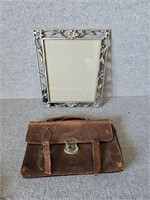 METAL PHOTO FRAME & OLD LEATHER POUCH