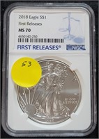 2018 FIRST RELEASES SILVER EAGLE $1 COIN - MS70