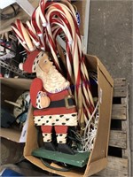 CHRISTMAS DECOR--CANDY CANES, WOOD SANTA