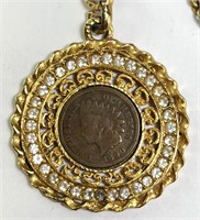 24" GoldTone Necklace/1890 Indian Head Penny Pend