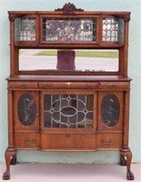 LATE VICTORIAN TIGER OAK SIDEBOARD WITH MIRRORED