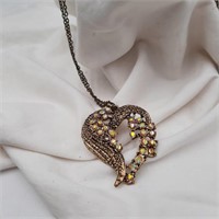 Vintage Gold Aurora Borealis Artsy Heart Necklace