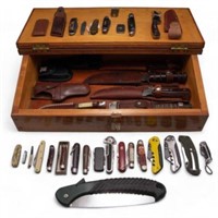 Lot of 30 Assorted Knives w/ Wood Storage Box.