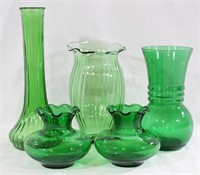 Assorted Green Glass Vases