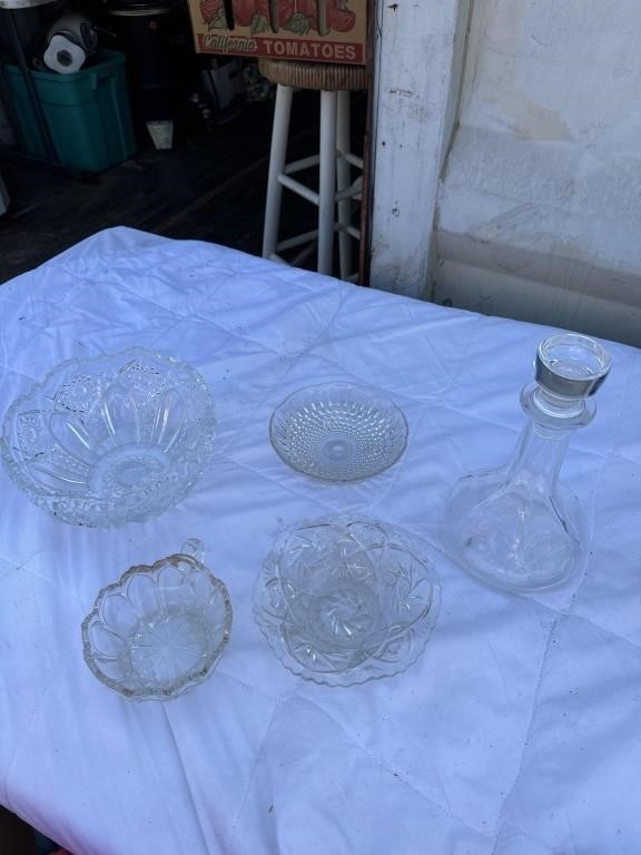 Beautiful cut glass bowl, decanter and other