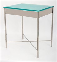 Modern Glass-Topped Chrome Side Table