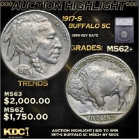 ***Auction Highlight*** 1917-s Buffalo Nickel 5c G