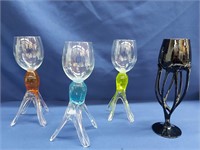Art Glass Wine Glasses - Signed & Dated 1966