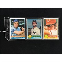 Three 1976 Topps Hof Munson/rose/brett