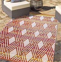 Rolled Outdoor 4x6 ft Boho Orange Dawn & White