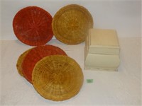 Wicker Plate Trays, Wood Box