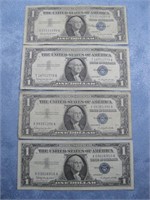4 Series 1957B Silver Certificate Dollars