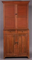 AMERICAN PAINTED MIXED-WOOD STEP-BACK CUPBOARD,