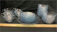 Vintage Blue Bubble Glass Dishes 26 pieces