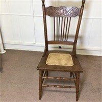 Antique Oak Cane Seat Press back Chair