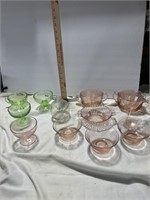 PINK AND GREEN DEPRESSION GLASS, VARIOUS PIECES