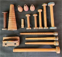 Sewing Lot Loom Part Wood Spools Shuttle Spindles