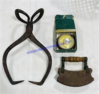 Old Ice Tongs, Fishing Barometer, and Food